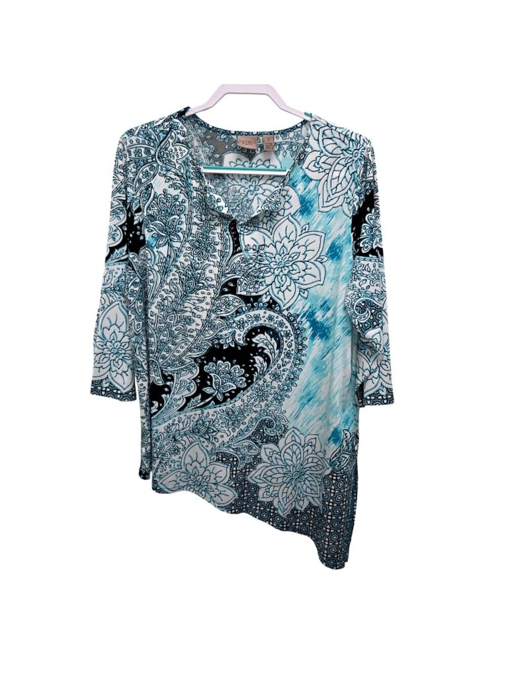 Chico's XL Asymmetric Hem Tunic Top Paisley Floral Print Pullover 4263